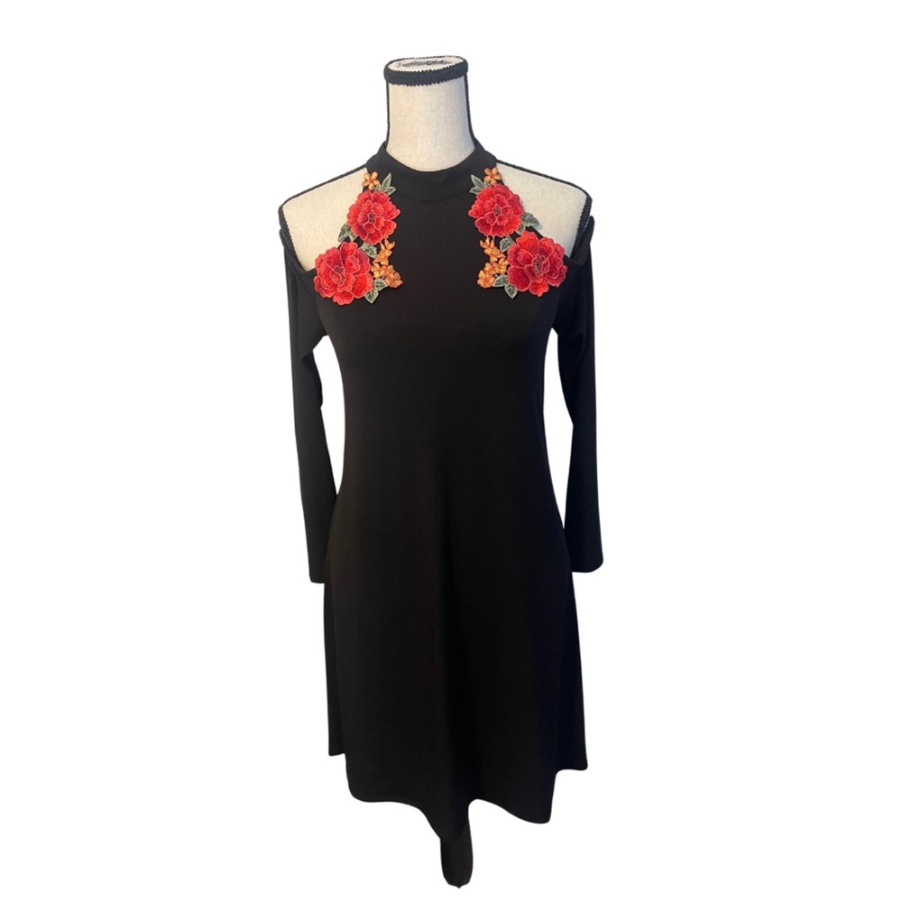 By & By Black and Floral Cocktail Halter Dress - Size Small